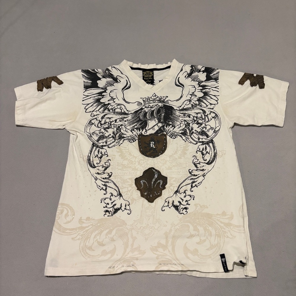 Y2K T Shirts Mens XL White Short‎ Sleeves Grunge Gothic All Over Print Tattoo